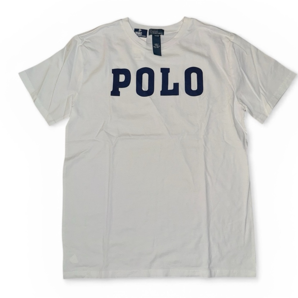 Boys’ Polo Ralph Lauren graphic tee white with navy XL 18-20 100% cotton NWT